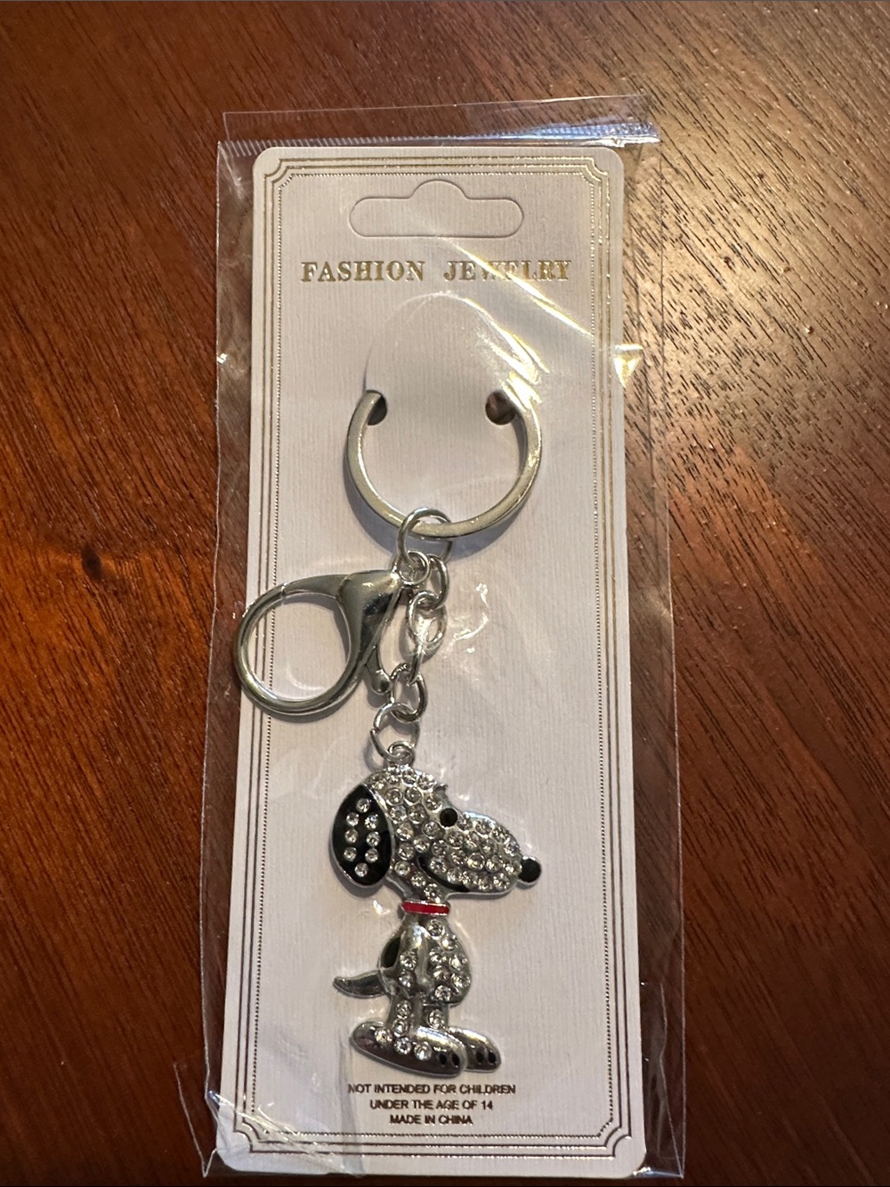 Silver Rhinestone Dog Keychain with Black Accents Snoopy